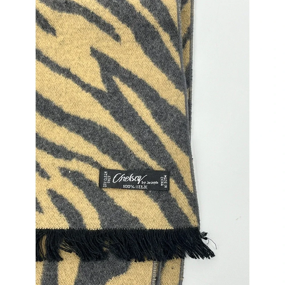 Chelsey by Joseph Brushed Knit Silk Scarf Tan Gray Zebra Stripe 12